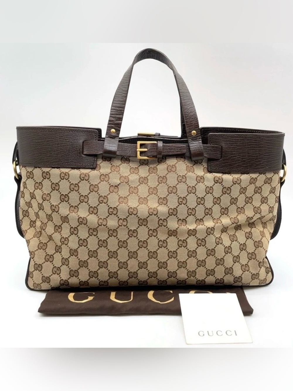 ✨🛍️ Gucci Brown GG Canvas and Leather Horizontal Belt Tote
